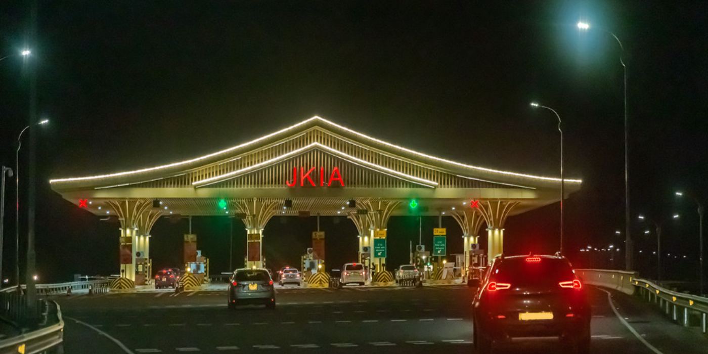 The Nairobi Expressway toll plaza at night